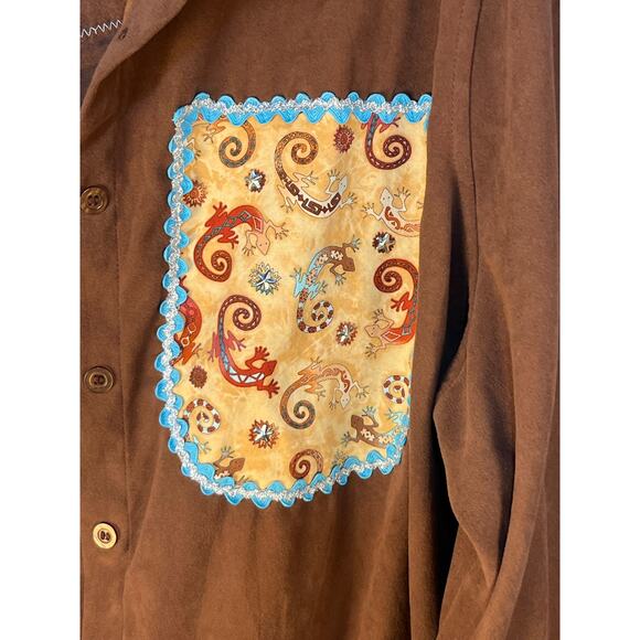 VTG Upcycled Southwestern Jacket Size 2X Lizard Patchwork Boho Cowgirl - Picture 3 of 7